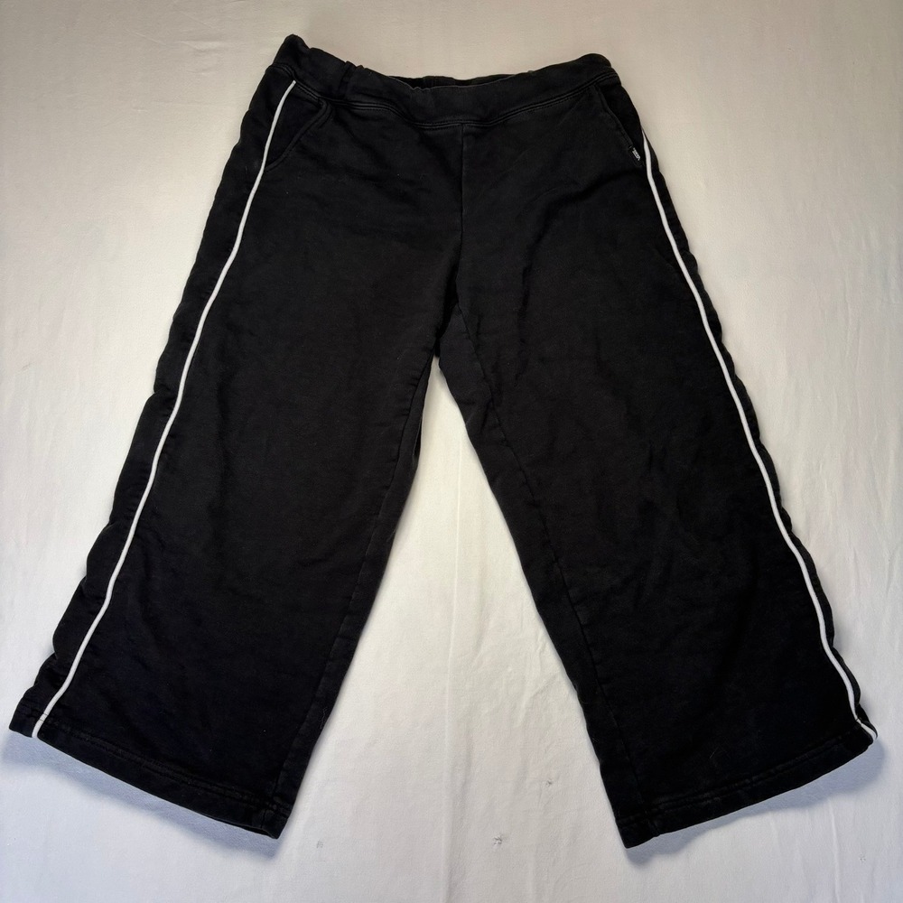 Vans Sweatpants Mens Small Black Cropped Skater Wide Leg Side Stripe Y2K